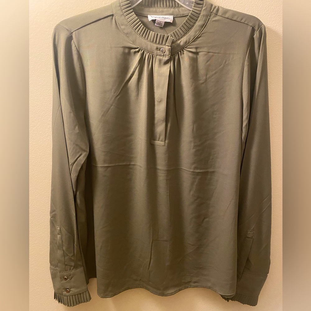Calvin Klein Green Pleated Blouse: L